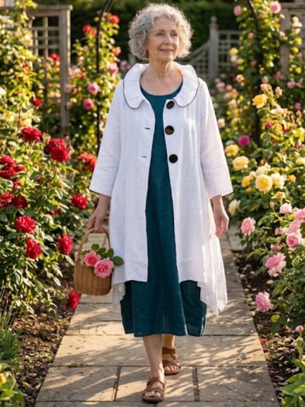 Design Today's SONG & SUNG White Linen Wired Collar Lagenlook Coat Sz M
